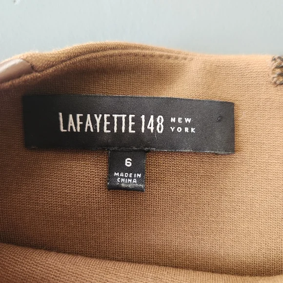 Lafayette 148 New York Sz 6 Dress Brown Genuine Leather Trim Pockets Sleeveless - Picture 10 of 12
